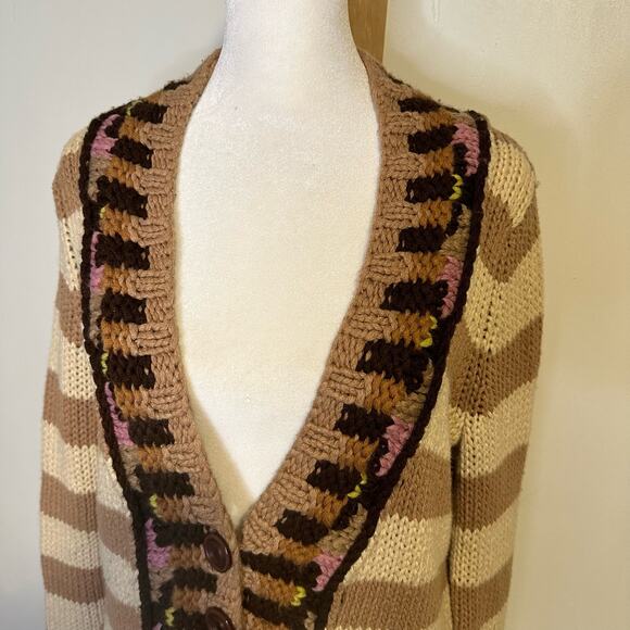Sparrow Anthropologie tan and brown knit button down cardigan sweater size S - Picture 4 of 13